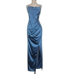 BCX Blue Cocktail Dress Long Sleeveless, strapless, formal, ruched detail, blue